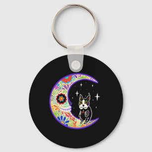 Boston Terrier Dia De Los Muertos Skeleton Key Ring