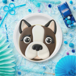 Boston Terrier Dog 3D Inspired Paper Plate