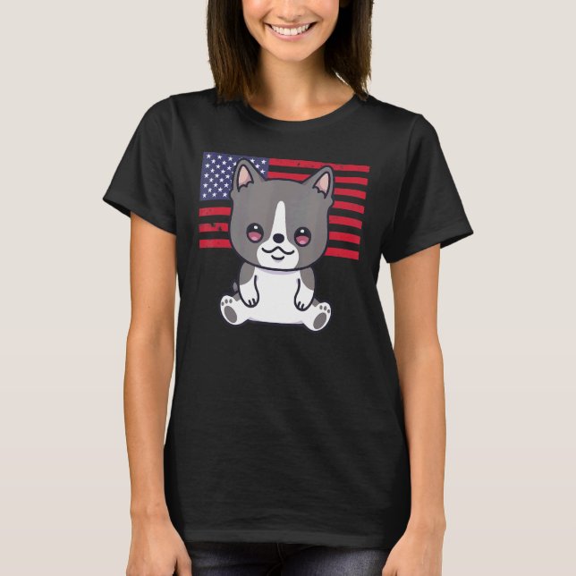 Boston Terrier Dog 4th Of July Patriotic Usa Ameri T-Shirt (Front)