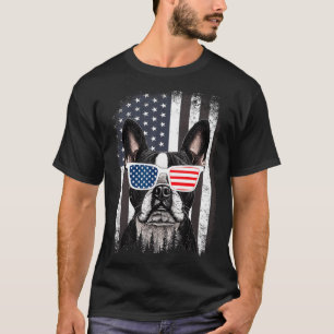 Boston Terrier Dog Aamerican Flag 4th Of July T-Shirt