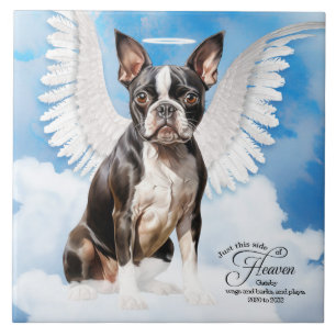 Boston Terrier Dog Angel Custom Pet Memorial Ceramic Tile