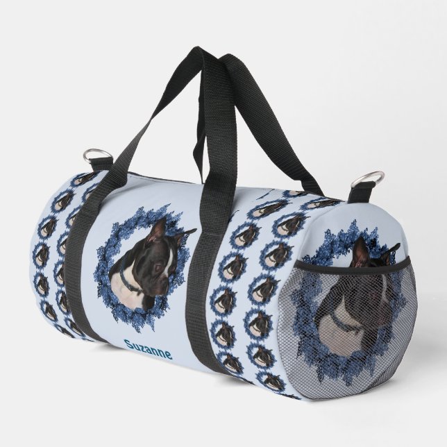 Boston Terrier Dog Animal Pattern Personalised   Duffle Bag (Right Corner)