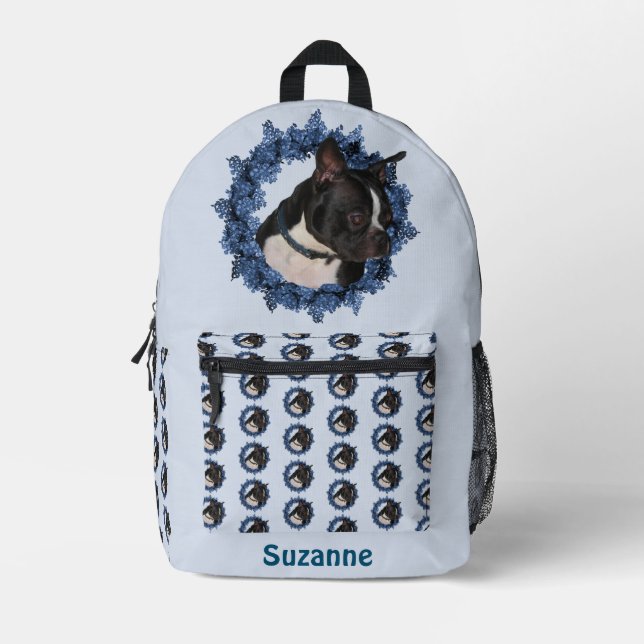 Boston Terrier Dog Animal Pattern Personalised   Printed Backpack (Front)