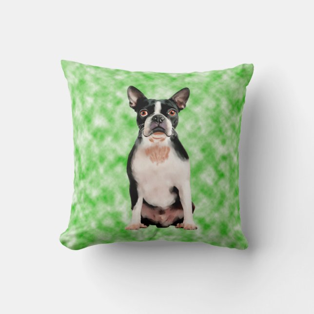 Boston Terrier Dog Art Portrait Cushion (Front)