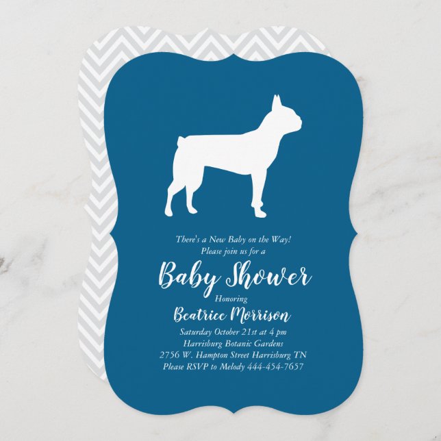 Boston Terrier Dog Baby Shower Blue Boy Invitation (Front/Back)