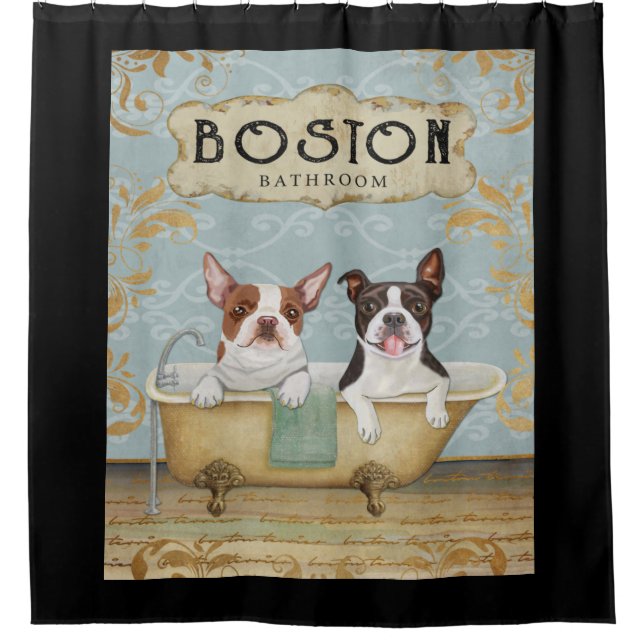 Boston Terrier Dog Bathroom Shower Curtain (Front)