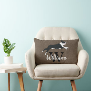Boston Terrier Dog Breed Monogram Last Name     Lumbar Cushion