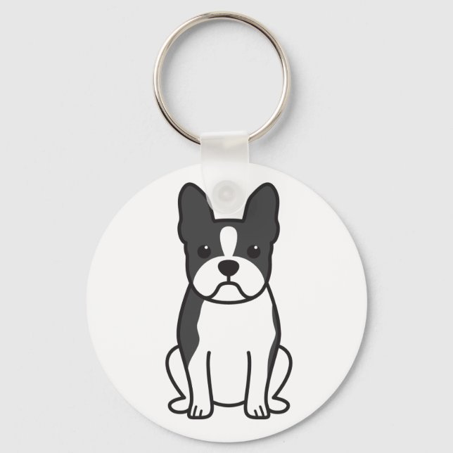 Boston Terrier Dog Cartoon Key Ring (Front)