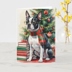 Boston Terrier Dog Christmas Greeting Card