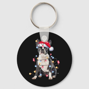 Boston Terrier Dog Christmas Lights Xmas Dog T Shi Key Ring