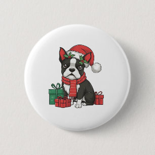 Boston Terrier Dog Christmas Parties Holiday Santa 6 Cm Round Badge