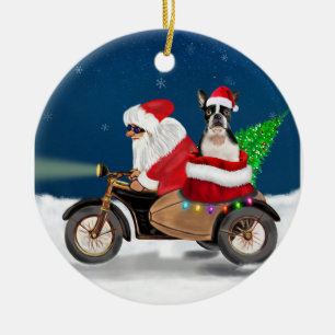 Boston Terrier Dog Christmas Santa Claus  Ceramic Ornament