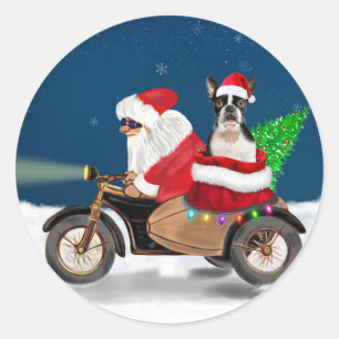 Boston Terrier Dog Christmas Santa Claus Classic Round Sticker