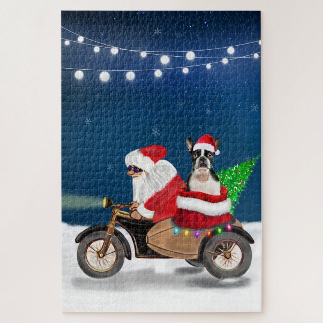 Boston Terrier Dog Christmas Santa Claus   Jigsaw Puzzle (Vertical)