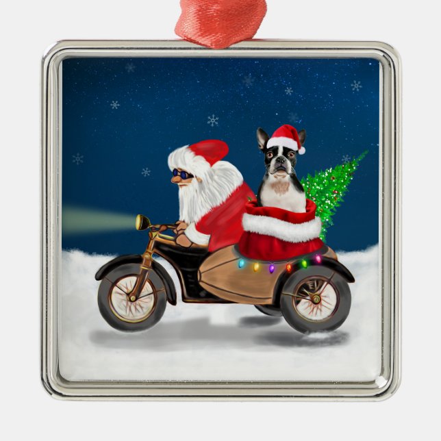 Boston Terrier Dog Christmas Santa Claus   Metal Ornament (Front)