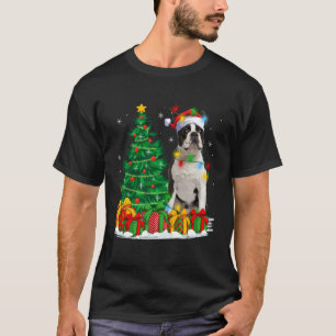 Boston Terrier Dog Christmas Tree Lights Santa Hat T-Shirt