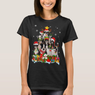 Boston Terrier Dog Christmas Tree Lights Xmas Sant T-Shirt