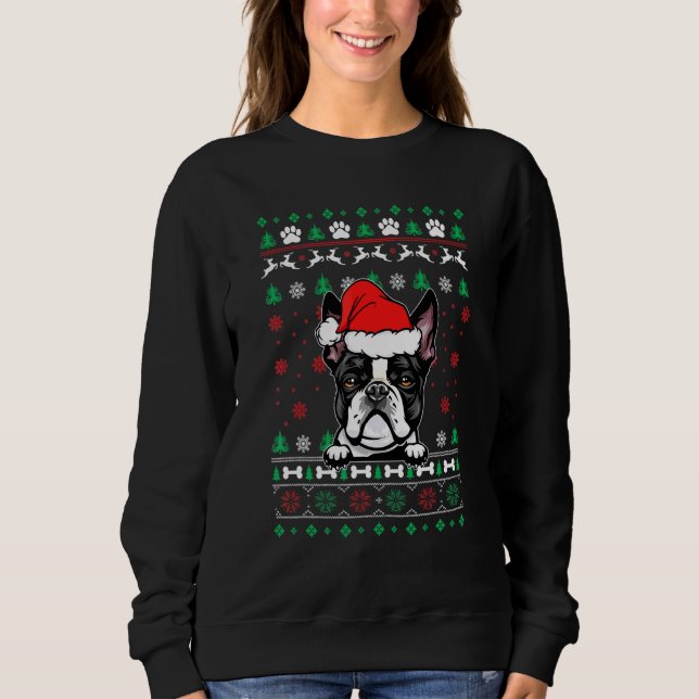 Boston Terrier Dog  Christmas Ugly Christmas Sweat Sweatshirt (Front)