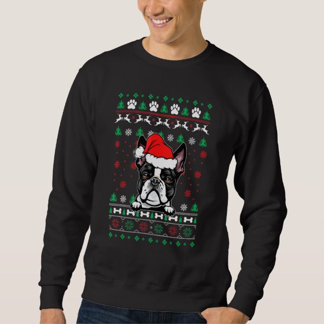 Boston Terrier Dog  Christmas Ugly Christmas Sweat Sweatshirt (Front)