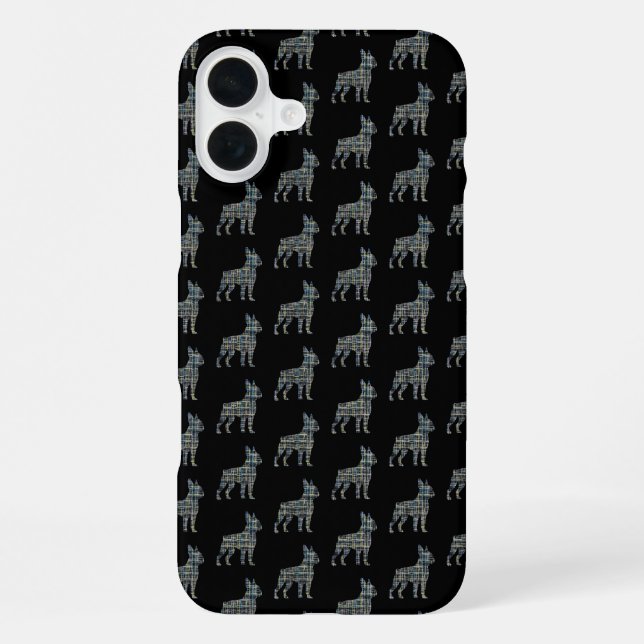 Boston Terrier Dog Cute Silhouette Grid Black iPhone Case (Back)