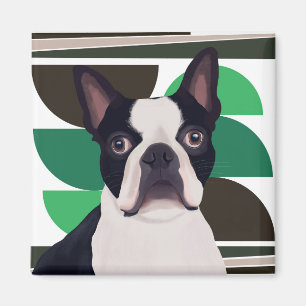 Boston Terrier Dog – Dark Green Geometric Magnet