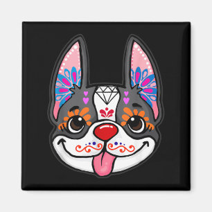 Boston Terrier Dog Day Of The Dead Sugar Skull Dog Magnet