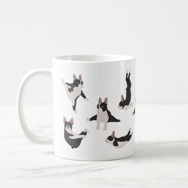 Boston Terrier dog doing yoga Coffee Mug (Left)