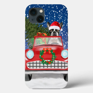 Boston terrier Dog Driving Car In Snow Christmas  iPhone 13 Case