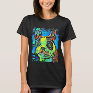 Boston Terrier Dog Face Puppy Pop Art T-Shirt