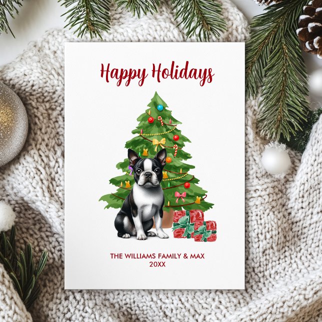 Boston Terrier Dog Family Christmas Holiday Card (Creator Uploaded)