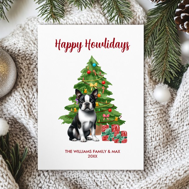 Boston Terrier Dog Family Christmas Holiday Card (Creator Uploaded)