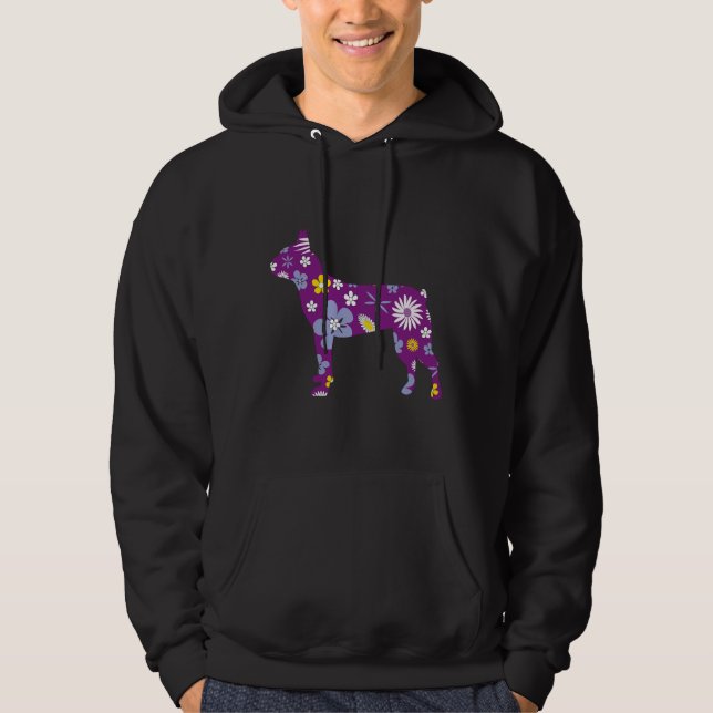 Boston Terrier Dog Flowers Pattern Funny  Idea For Hoodie (Front)
