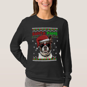 Boston Terrier Dog Funny Santa Paws Christmas T-Shirt
