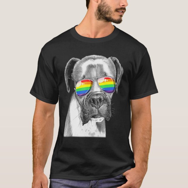 Boston Terrier Dog Gay Pride Flag Sunglasses Lgbt T-Shirt (Front)