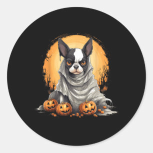 Boston Terrier Dog Ghost Funny Halloween Pumpkin Classic Round Sticker