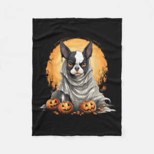 Boston Terrier Dog Ghost Funny Halloween Pumpkin Fleece Blanket