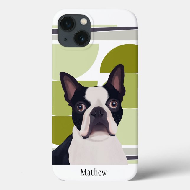 Boston Terrier Dog – Green Geometric Case-Mate iPhone Case (Back)