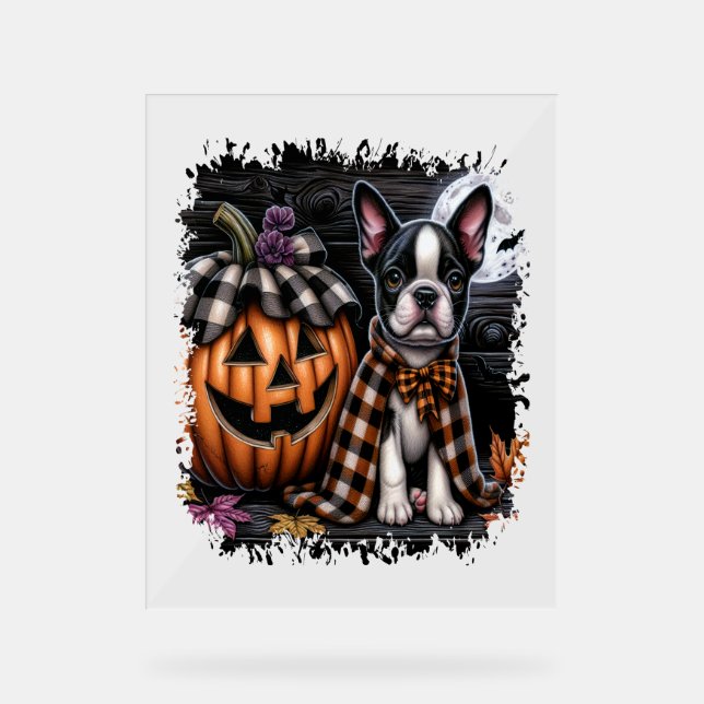 Boston Terrier Dog Halloween Acrylic Sign (Front)