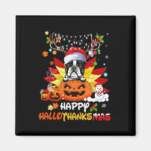 Boston Terrier Dog Halloween And Merry Christmas Magnet
