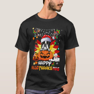 Boston Terrier Dog Halloween And Merry Christmas T-Shirt
