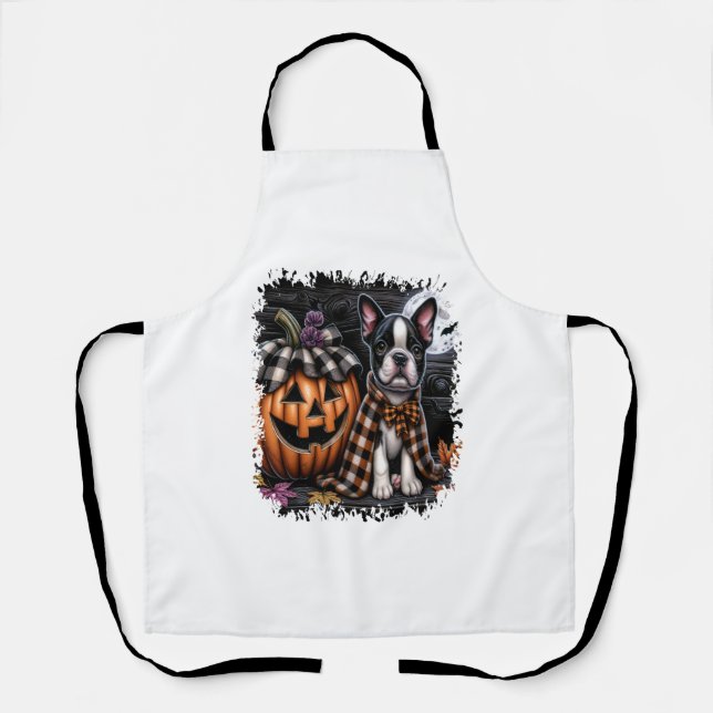 Boston Terrier Dog Halloween Apron (Front)