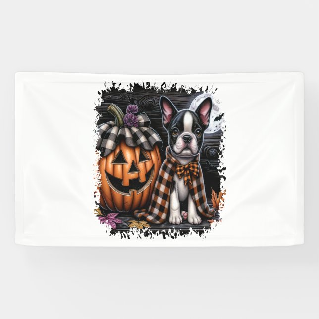 Boston Terrier Dog Halloween Banner (Horizontal)