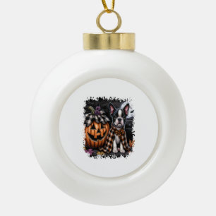 Boston Terrier Dog Halloween Ceramic Ball Christmas Ornament