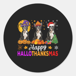Boston Terrier Dog Halloween Christmas Hallothanks Classic Round Sticker
