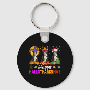 Boston Terrier Dog Halloween Christmas Hallothanks Key Ring