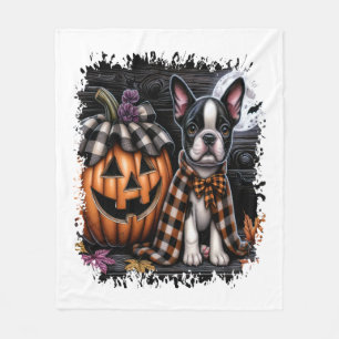 Boston Terrier Dog Halloween Fleece Blanket