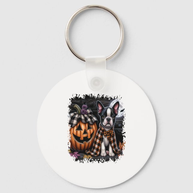 Boston Terrier Dog Halloween Key Ring (Front)