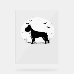 Boston Terrier Dog – Halloween Moon Silhouette Ove Acrylic Sign