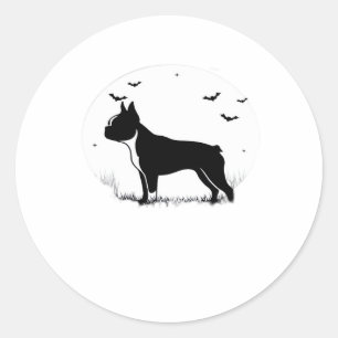 Boston Terrier Dog – Halloween Moon Silhouette Ove Classic Round Sticker