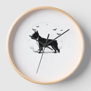 Boston Terrier Dog – Halloween Moon Silhouette Ove Clock